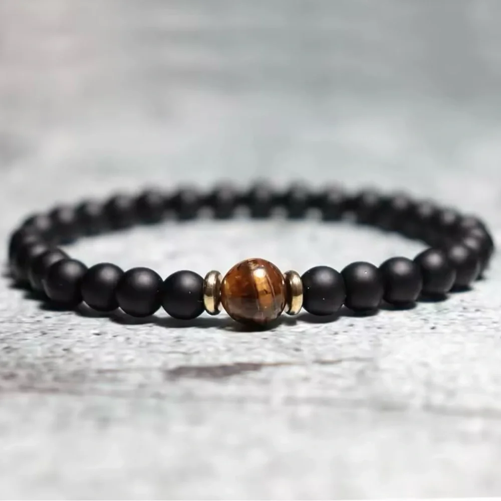 2Pcs Men Bracelet Set Natural Tiger eye Beads Stone Bracelet